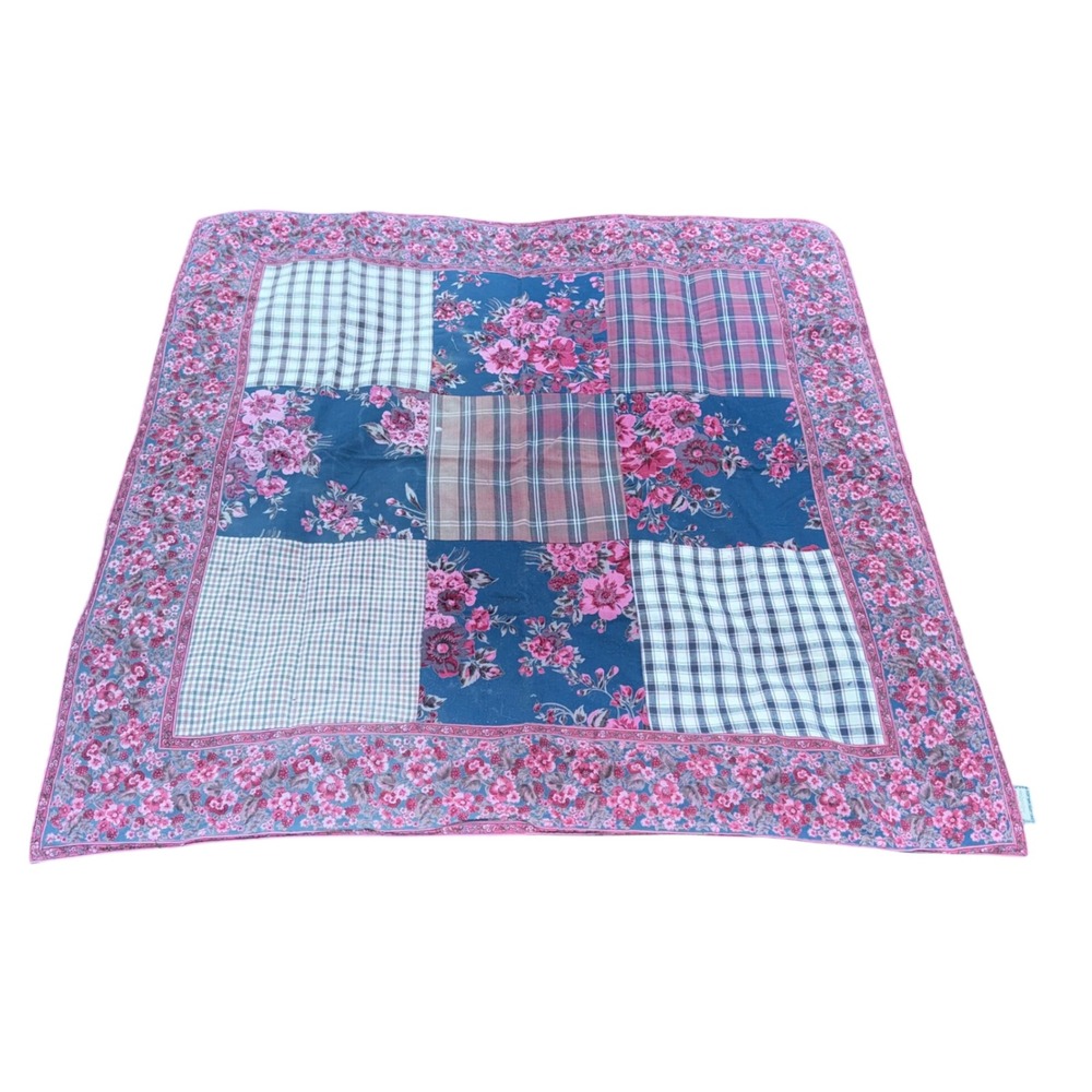 April Cornell Patchwork Floral Gingham Tablecloth Square 48in Pink Blue Fair